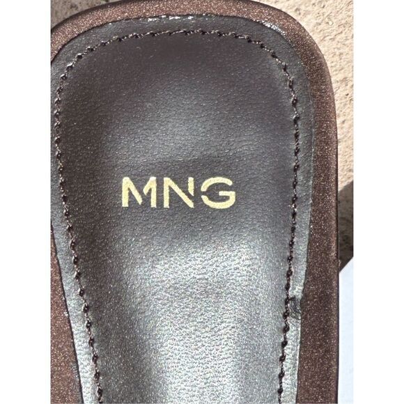 MNG Jen Ceballos & Mango Brown Satin FLORAL HEELED SANDALS Size - Picture 6 of 9